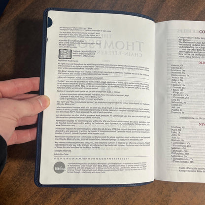 Personalized NIV Thompson Chain Reference Study Bible Thumb Indexed - Navy LeatherSoft, Custom Imprinted, ISBN 9780310459828