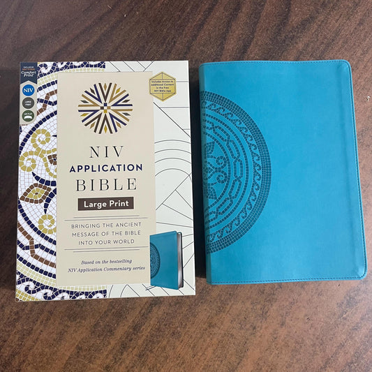 Personalized NIV Large Print Application Study Bible - Teal LeatherSoft 9780310467762 (Update to Life Application Bible)