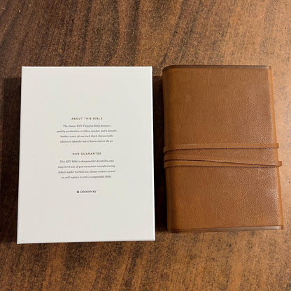 Personalized ESV Thinline Bible - Brown Natural Genuine Leather with Flap - Custom Imprinted, 16spaces ISBN 9798874903596