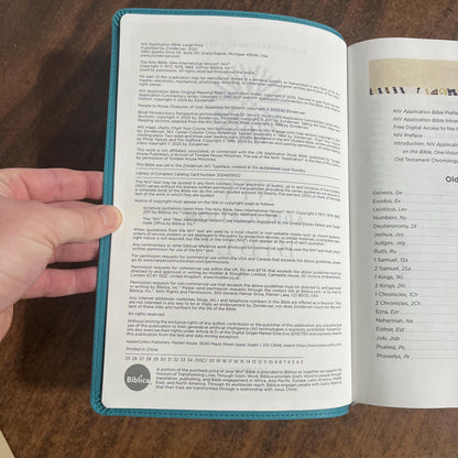 Personalized NIV Large Print Application Study Bible - Teal LeatherSoft 9780310467762 (Update to Life Application Bible)