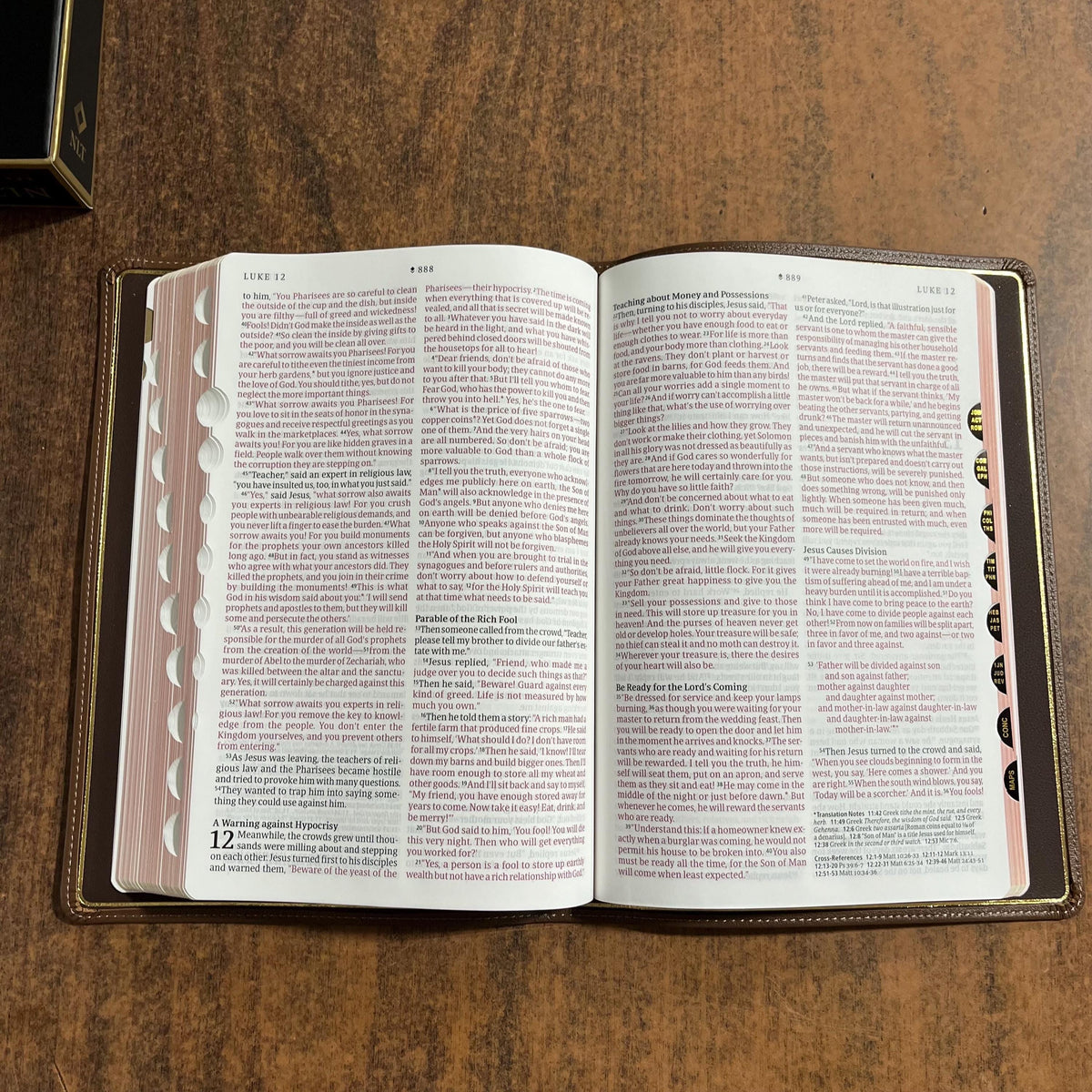 Personalized NLT Tyndale Select Large Print Thinline Reference Bible Thumb Indexed - Brown Goatskin Genuine Leather - Custom, 9798400506574