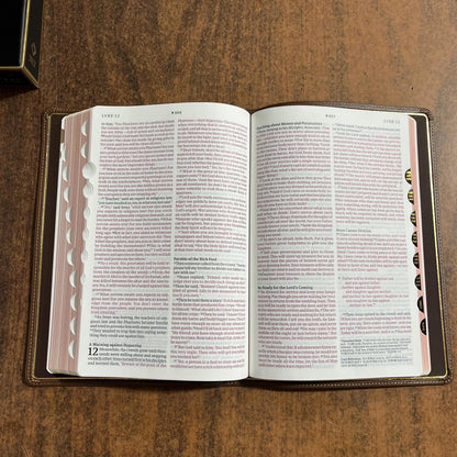 Personalized NLT Tyndale Select Large Print Thinline Reference Bible Thumb Indexed - Brown Goatskin Genuine Leather - Custom, 9798400506574