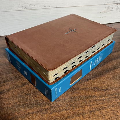 Personalized NIV Large Print Quest Study Bible Thumb Indexed - Brown LeatherSoft - Custom Imprinted with name, 9780310465867