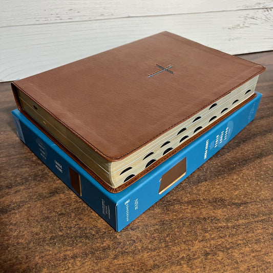 Personalized NIV Large Print Quest Study Bible Thumb Indexed - Brown LeatherSoft - Custom Imprinted with name, 9780310465867