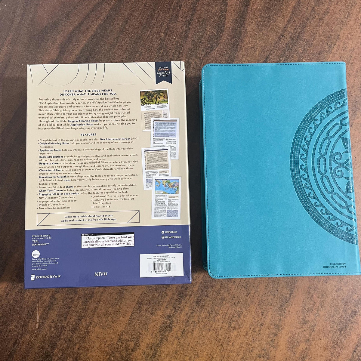Personalized NIV Large Print Application Study Bible Thumb Indexed - Teal LeatherSoft 9780310467779 (Update to Life Application Bible)
