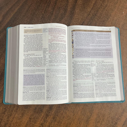 Personalized NIV Large Print Application Study Bible - Teal LeatherSoft 9780310467762 (Update to Life Application Bible)