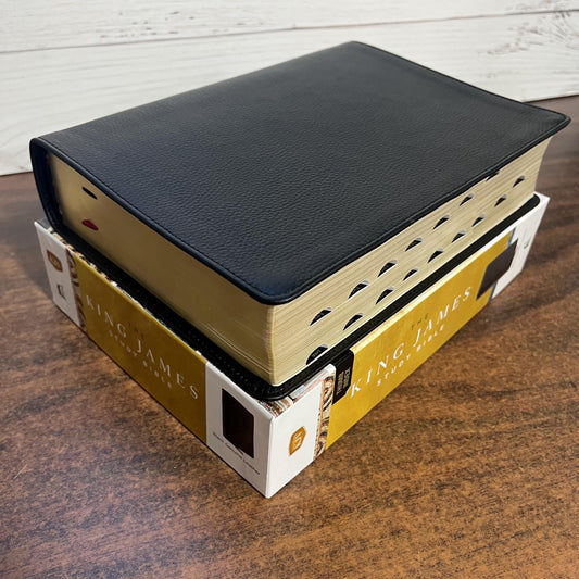 Personalized KJV Study Bible Thumb Indexed - Black Genuine Leather - Custom Imprinted with a name - Large 10 pt print 9780718080013