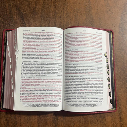 Personalized KJV Large Print Single Column Reference Bible Thumb Indexed - Red Goatskin Genuine Leather, Custom Imprinted name 9780785295174