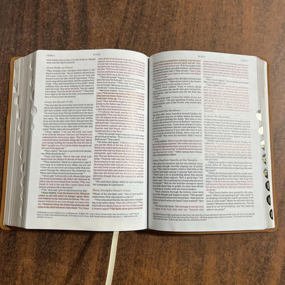 Personalized NLT Every Womans Bible Thumb Indexed - Camel Brown Genuine Leather - Custom Imprinted, name, Devotional Study, 9798400503092
