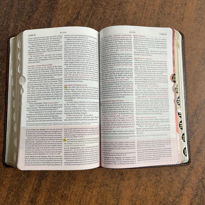 Personalized NLT Student Life Application Study Bible Thumb Indexed, Rustic Brown LeatherLike, ISBN 9781496489876 custom imprinted with name