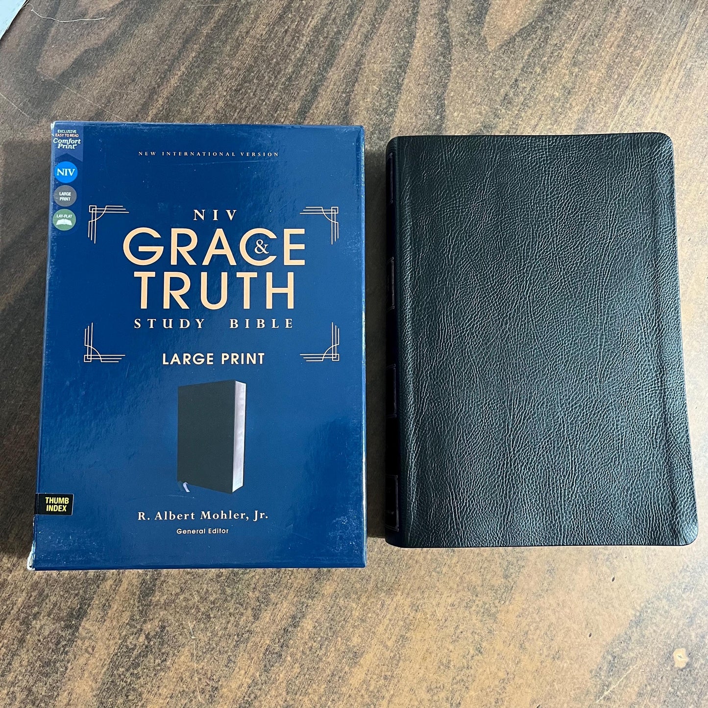 Personalized NIV Large Print Grace & Truth Study Bible Thumb Indexed - Black Bonded Leather,  Custom Imprinted ISBN 9780310447528