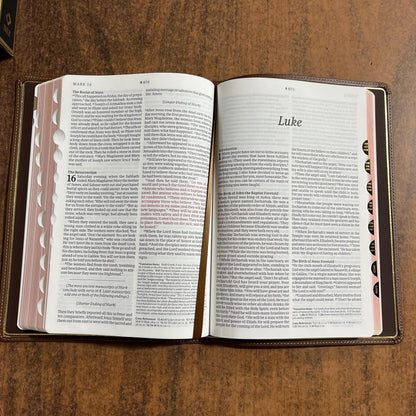 Personalized NLT Tyndale Select Large Print Thinline Reference Bible Thumb Indexed - Brown Goatskin Genuine Leather - Custom, 9798400506574