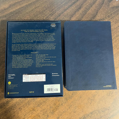 Personalized NIV Thompson Chain Reference Study Bible Thumb Indexed - Navy LeatherSoft, Custom Imprinted, ISBN 9780310459828