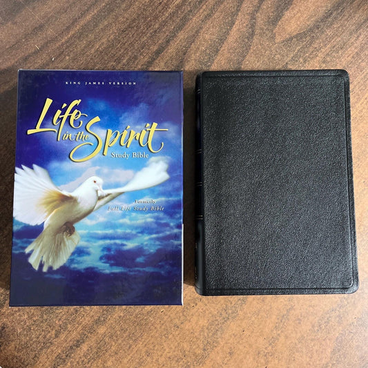 Personalized KJV Life In The Spirit Study Bible - Black Top Grain Genuine Leather - Custom Imprinted with a name 9780310927617