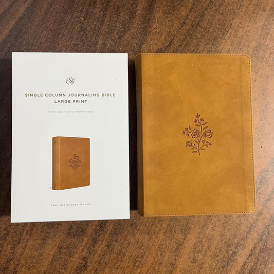 Personalized ESV Single Column Journaling Bible Large Print - Nubuck Caramel Trutone, Wildflower Design -Custom Imprinted name 9798874902575