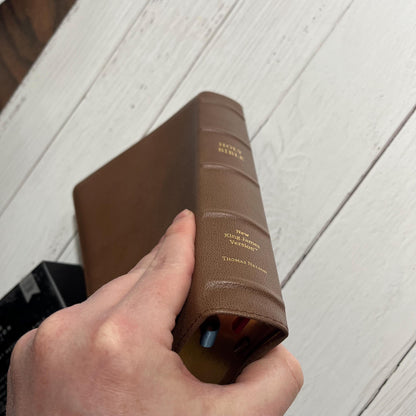 Personalized NKJV Large Print Personal Size Reference Bible Thumb Indexed - Brown Goatskin Premium Genuine Leather 10.5 font 9780785258315