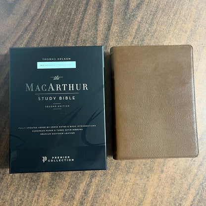 Personalized NASB MacArthur Study Bible, Brown Premium Genuine Goatskin Leather, Premier Collection,  ISBN 9780785230892 NASB 1995