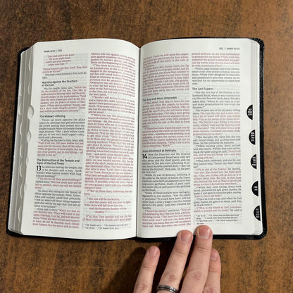 Personalized NIV Thinline Bible Thumb Indexed - Black Bonded Leather, Custom Imprinted with a name, ISBN 9780310448778