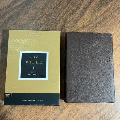 Personalized KJV Large Print Reference Bible Thumb Indexed - Brown Genuine Leather Cover - Custom Imprinted with name 9780785241966
