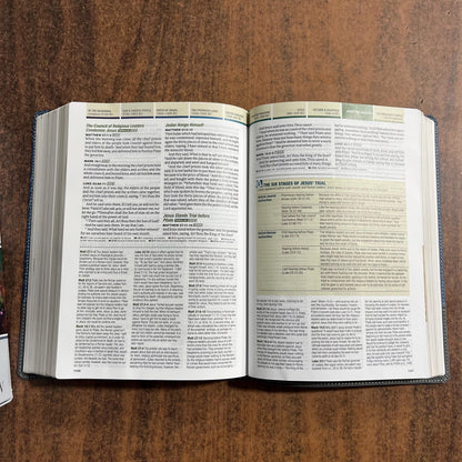 Personalized KJV Chronological Life Application Study Bible -  Palm Forest Blue LeatherLike - Custom Imprinted name engraved 9781496489579