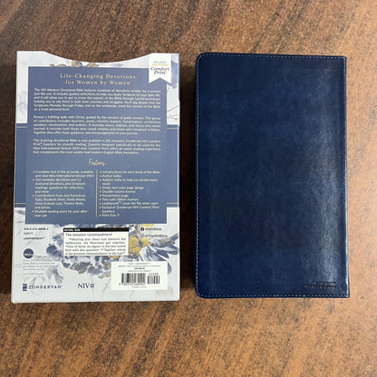 Personalized NIV Womens Devotional Bible - Navy LeatherSoft - Custom Imprinted, name engraved bible 9780310460992
