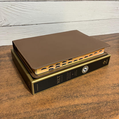 Personalized NLT Tyndale Select Large Print Thinline Reference Bible Thumb Indexed - Brown Goatskin Genuine Leather - Custom, 9798400506574