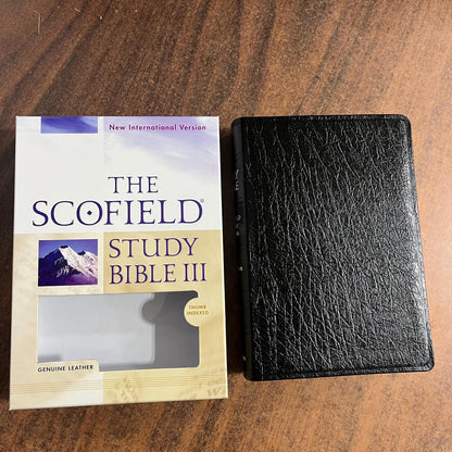 Personalized NIV 1984 Scofield Study Bible III Thumb Indexed - Black Genuine Leather, Custom Imprinted, Name on bible, Out of Print