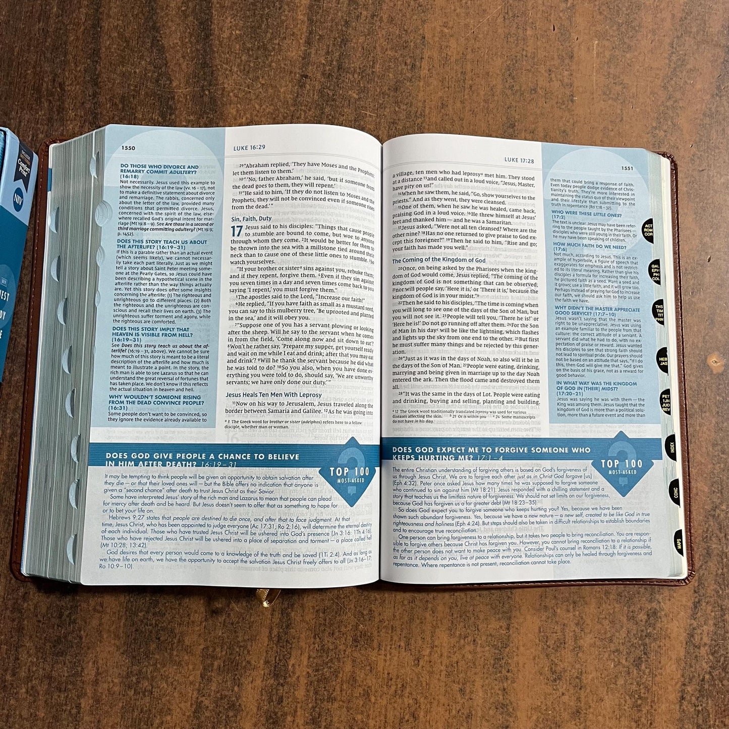 Personalized NIV Large Print Quest Study Bible Thumb Indexed - Brown LeatherSoft - Custom Imprinted with name, 9780310465867