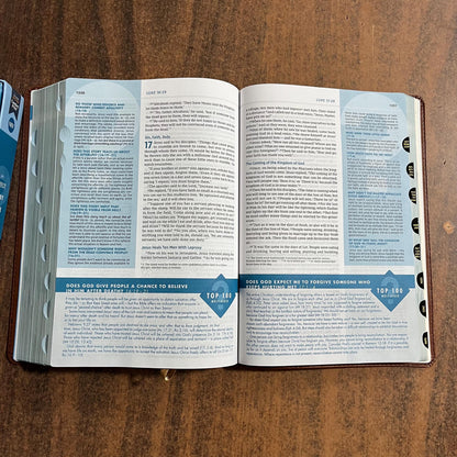 Personalized NIV Large Print Quest Study Bible Thumb Indexed - Brown LeatherSoft - Custom Imprinted with name, 9780310465867