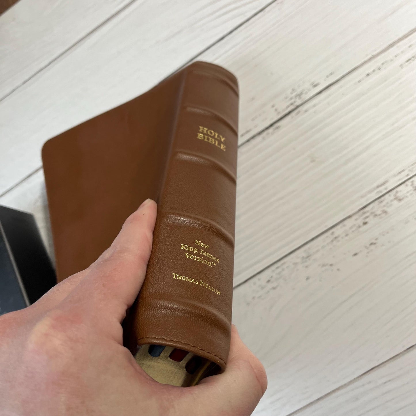 Personalized NKJV Large Print Personal Size Reference Bible - Brown Goatskin Premium Genuine Leather 10.5 pt font 978078528292