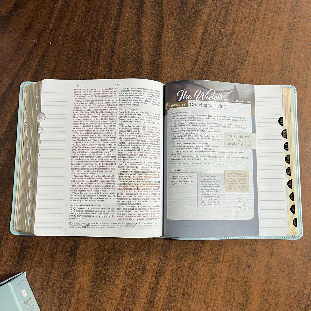 Personalized NLT Every Womans Bible Journaling Edition Thumb Indexed - Seafoam Blue LeatherLike - engraved, Devotional Study, 9798400525612