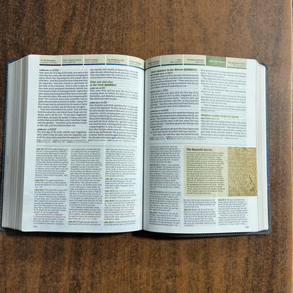 Personalized KJV Chronological Life Application Study Bible -  Palm Forest Blue LeatherLike - Custom Imprinted name engraved 9781496489579