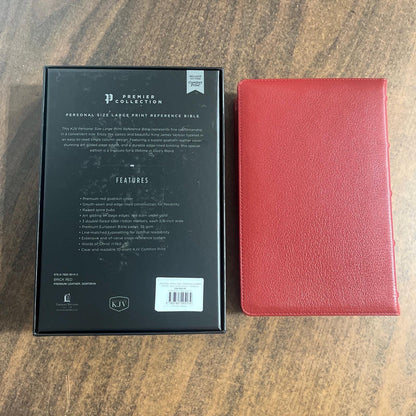 Personalized KJV Large Print Single Column Reference Bible Thumb Indexed - Red Goatskin Genuine Leather, Custom Imprinted name 9780785295174