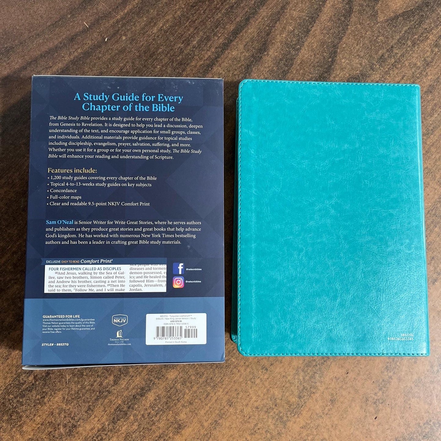 Personalized NKJV Bible Study Bible - Turquoise LeatherSoft - Custom Imprinted with name 9780785253365