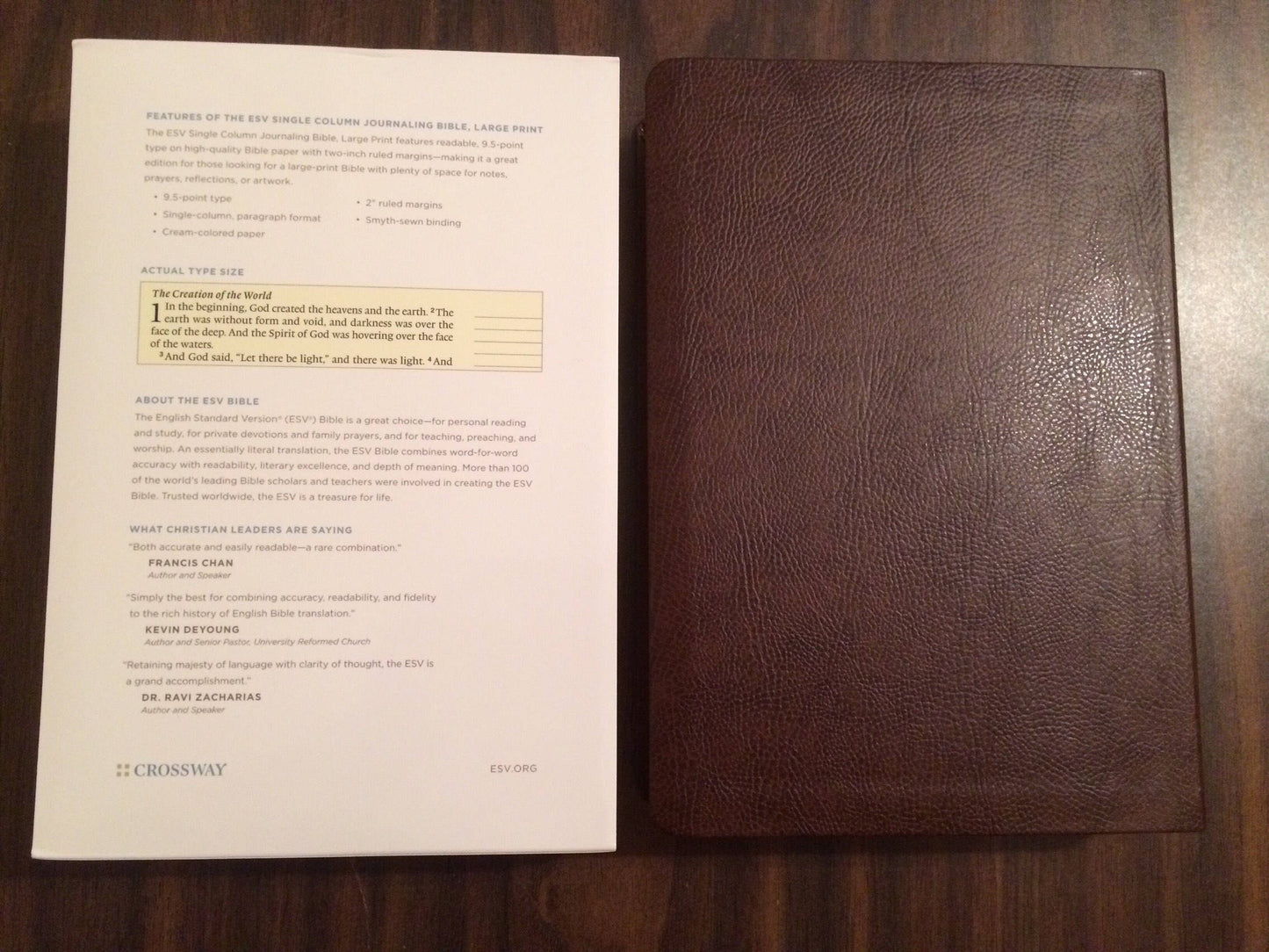 Personalized ESV Single Column Journaling Bible Large Print - Mocha Brown Bonded Leather  Custom Imprinted