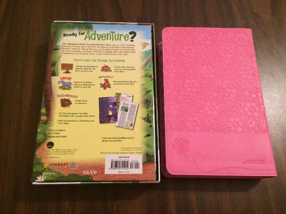 Personalized NIRV Adventure Bible For Early Readers - Hot Pink Duotone - Custom Imprinted with name, Ages 6-10, ISBN 9780310745204