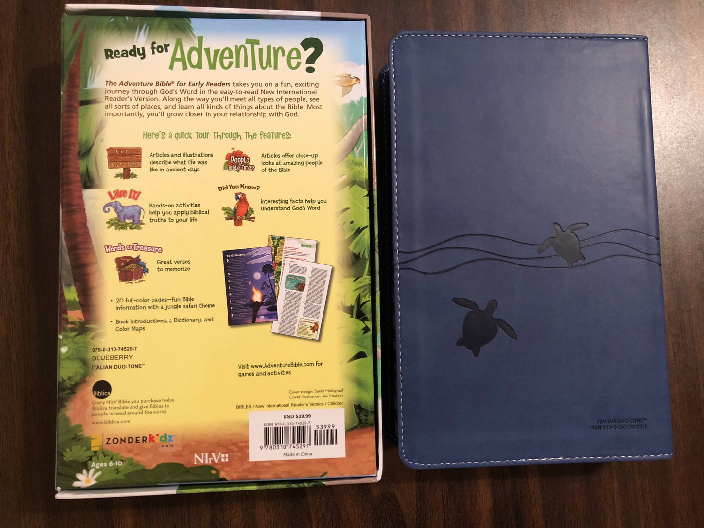 Personalized NIRV Adventure Bible For Early Readers - Blue berry Duotone  ** Custom Imprinted with name, Ages 6-12, ISBN 9780310745297