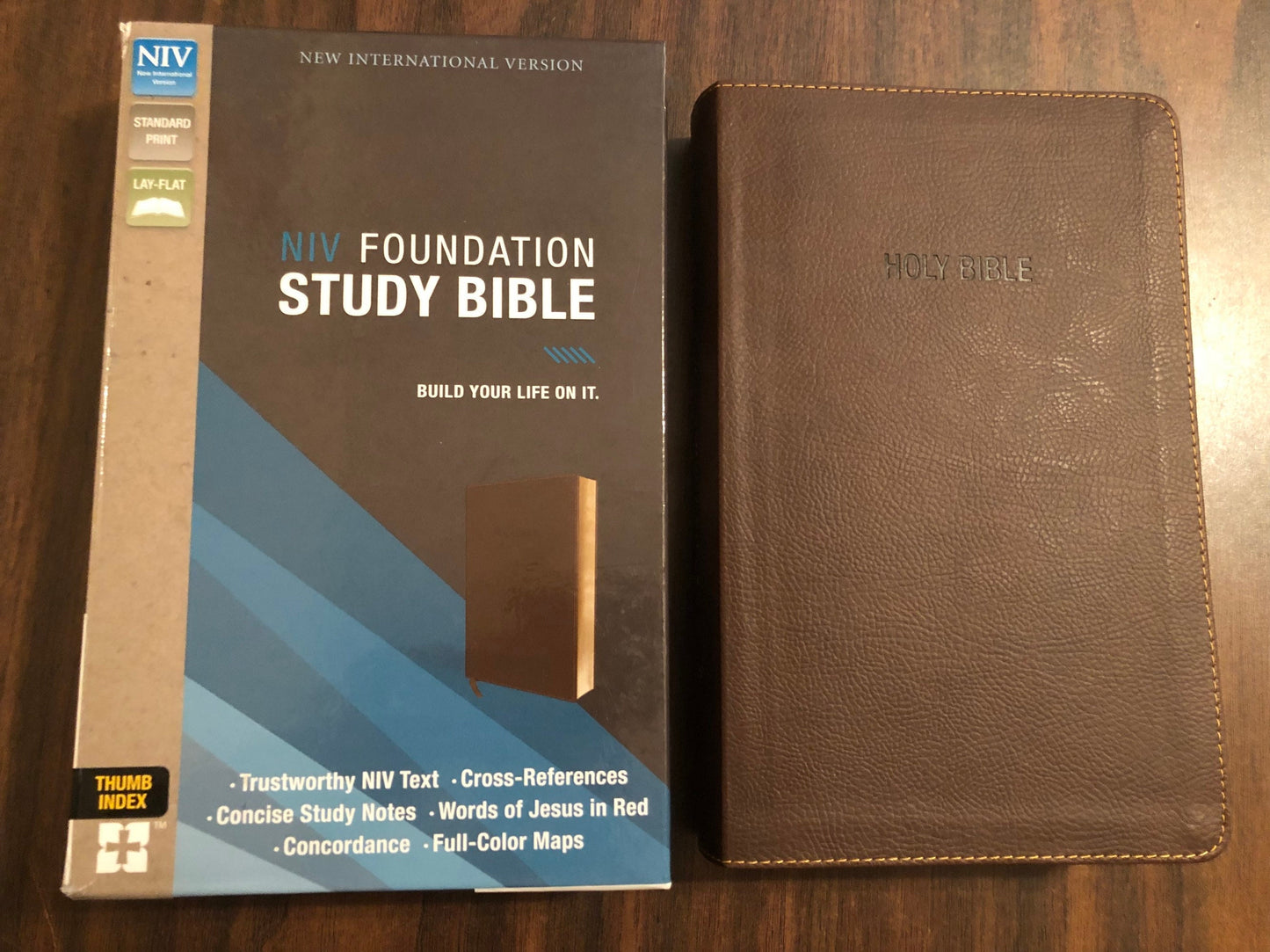 Personalized NIV Foundation Study Bible Thumb Indexed - Brown Leathersoft - Custom Imprinted with a name, ISBN 9780310443780