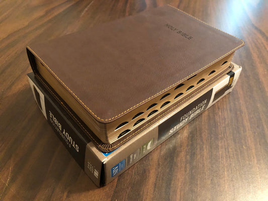 Personalized NIV Foundation Study Bible Thumb Indexed - Brown Leathersoft - Custom Imprinted with a name, ISBN 9780310443780