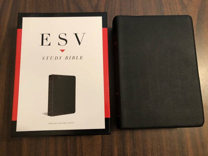 Personalized ESV Study Bible Thumb Indexed - Black Genuine Leather ** Custom Imprinted