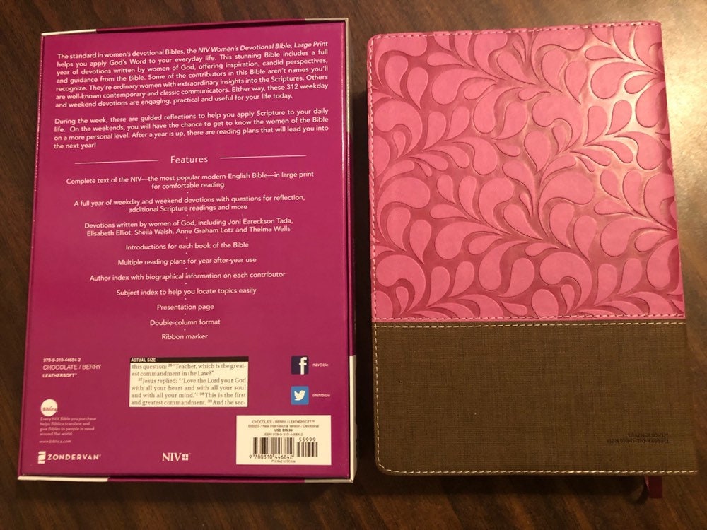 Personalized NIV Womens Devotional Bible Large Print - Chocolate / Berry DuoTone ** Custom Imprinted