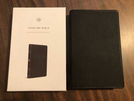 Personalized ESV Thinline Bible - Black Top Grain Genuine Leather - Custom printed with name on cover