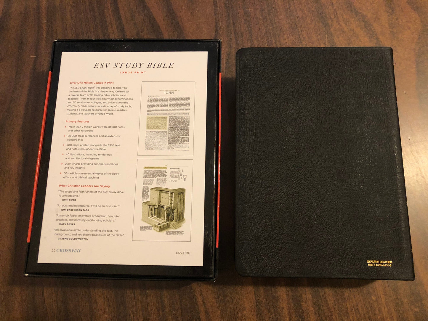 Personalized ESV Large Print Study Bible Thumb Indexed - Black Genuine Leather ** Custom Imprinted