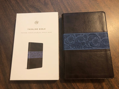 PERSONALIZED  ESV Thinline Bible - Chocolate / Blue Paisley Trutone  Custom Imprinted, ISBN 9781433524400