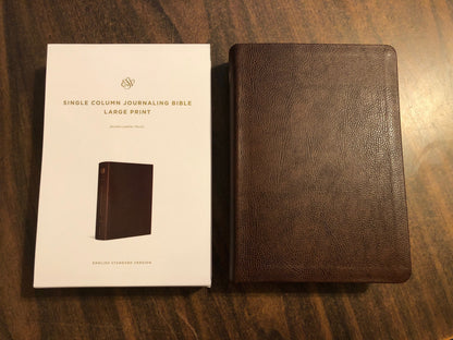 Personalized ESV Single Column Journaling Bible Large Print - Mocha Brown Bonded Leather  Custom Imprinted