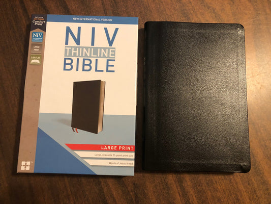 Personalized NIV Large Print Thinline Bible - Black Bonded Leather ** Custom Imprinted New International Version Bible