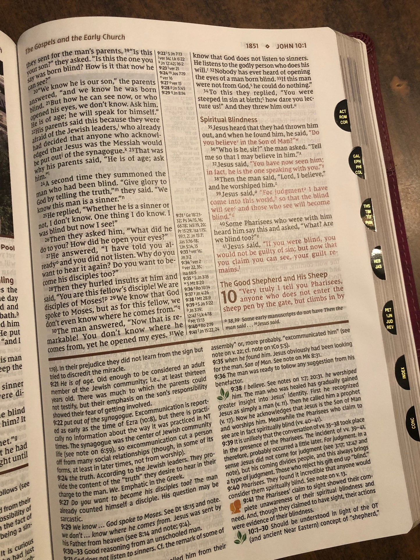 Personalized NIV Large Print Study Bible Thumb Indexed with Book Tabs - Burgundy LeatherSoft,  Custom Imprinted with name, 9780310449225