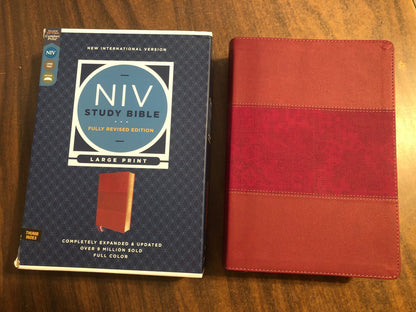 Personalized NIV Large Print Study Bible Thumb Indexed with Book Tabs - Burgundy LeatherSoft,  Custom Imprinted with name, 9780310449225