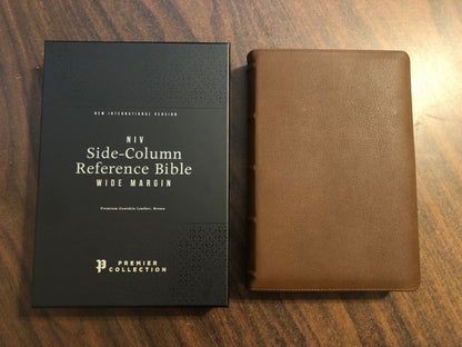 Personalized NIV Single Column Reference Wide Margin Bible - Brown Premium Goatskin Genuine Leather (Large Print 10.5 pt) ISBN 9780310455530