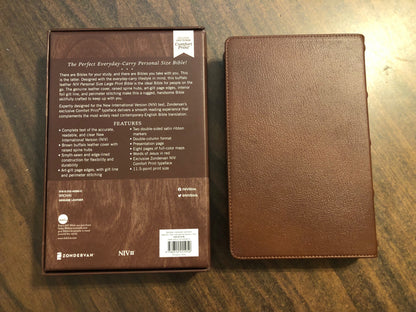 Personalized NIV Large Print Personal Size Bible - Brown Genuine Buffalo Leather Custom Imprinted, Raised Spine Hubs